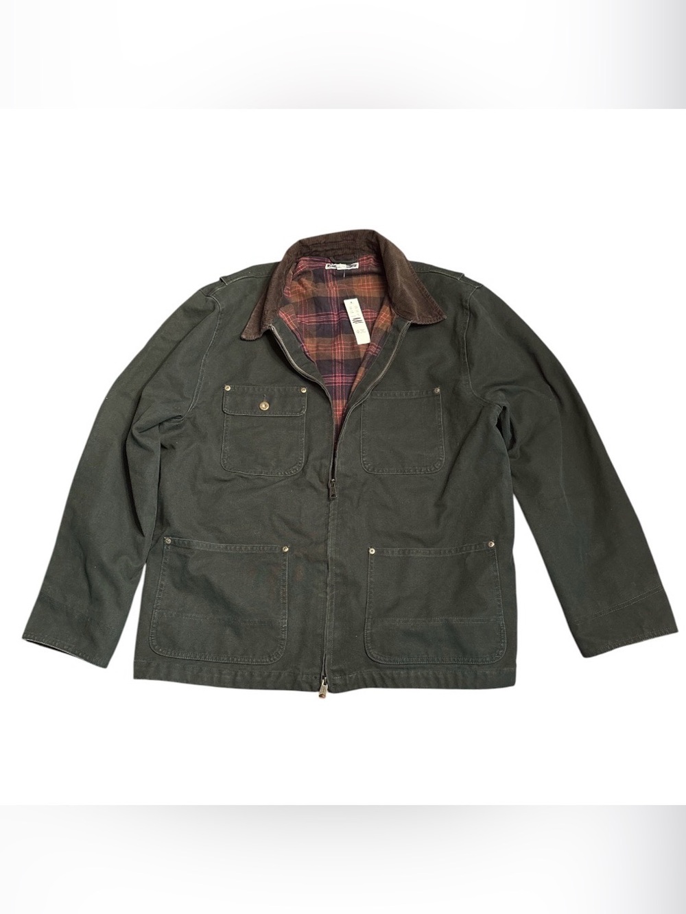 Wallace & Barnes duck canvas utility jacket navy flannel lined brown XL NWT